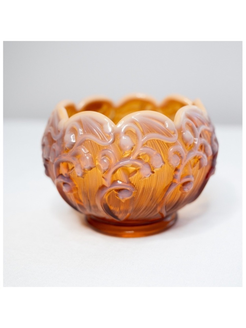 Vintage Amber-Orange Pressed Glass Floral Bowl